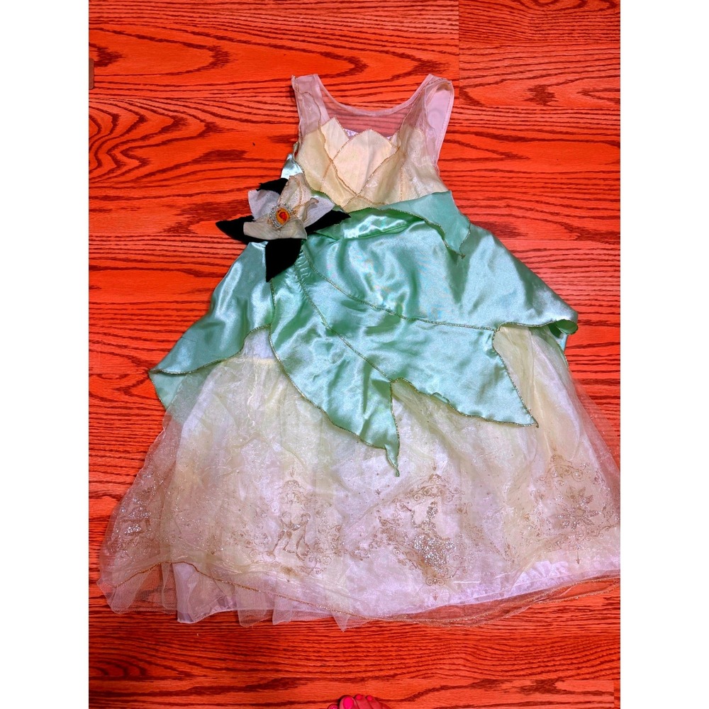 Disney Store Green Tiana Princess and the Frog Costume Girls S 5/6 Green Dress